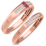 Photo of Chrisoula 1/5 CT. T.W. Ruby and Diamond Matching Wedding Band Set 14K Rose Gold [WB2082R]