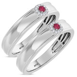 Photo of Delphine 1/5 Carat T.W. Ruby and Diamond Matching Wedding Band Set 14K White Gold [WM2080W]
