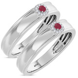 Photo of Delphine 1/5 Carat T.W. Ruby and Diamond Matching Wedding Band Set 14K White Gold [WM2080W]