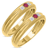 Photo of Magnol 1/4 CT. T.W. Ruby and Diamond Matching Wedding Band Set 14K Yellow Gold [WM2086Y]