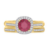 Photo of Delphine 1 3/8 CT. T.W. Ruby and Diamond Matching Bridal Ring Set 10K Yellow Gold [BR2080Y-C000]