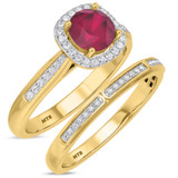 Photo of Delphine 1 3/8 CT. T.W. Ruby and Diamond Matching Bridal Ring Set 10K Yellow Gold [BR2080Y-C000]