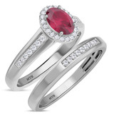 Photo of Chrisoula 7/8 CT. T.W. Ruby and Diamond Matching Bridal Ring Set 10K White Gold [BR2082W-C000]