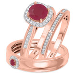 Photo of Delphine 1 1/2 Carat T.W. Ruby and Diamond Trio Matching Wedding Ring Set 14K Rose Gold [BT2080R-C000]