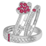 Photo of Manuka 3/8 CT. T.W. Ruby and Diamond Trio Matching Wedding Ring Set 10K White Gold [BT2089W-C000]