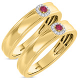 Photo of Delphine 1/5 CT. T.W. Ruby and Diamond Matching Wedding Band Set 10K Yellow Gold [WM2080Y]