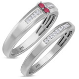 Photo of Chrisoula 1/5 Carat T.W. Ruby and Diamond Matching Wedding Band Set 10K White Gold [WB2082W]
