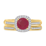 Photo of Delphine 1 3/8 Carat T.W. Ruby and Diamond Matching Bridal Ring Set 14K Yellow Gold [BR2080Y-C000]