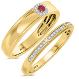 Photo of Delphine 1/3 Carat T.W. Ruby and Diamond Matching Wedding Band Set 14K Yellow Gold [WB2080Y]