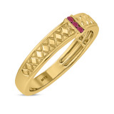 Photo of Manuka 1/7 CT. T.W. Ruby and Diamond Mens Wedding Band 10K Yellow Gold [BT2089YM]