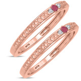 Photo of Manuka 1/8 Carat T.W. Ruby and Diamond Same Sex Ladies Band Set 14K Rose Gold [WL2089R]