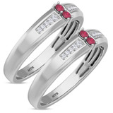 Photo of Chrisoula 1/8 CT. T.W. Ruby and Diamond Matching Wedding Band Set 14K White Gold [WM2082W]