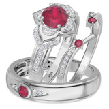 Photo of Clema 1 1/2 CT. T.W. Ruby and Diamond Trio Matching Wedding Ring Set 14K White Gold [BT2081W-C000]