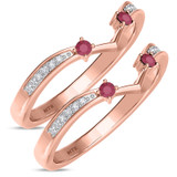 Photo of Clema 1/3 CT. T.W. Ruby and Diamond Same Sex Ladies Band Set 10K Rose Gold [WL2081R]