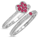 Photo of Manuka 1/5 CT. T.W. Ruby and Diamond Matching Bridal Ring Set 14K White Gold [BR2089W-C000]