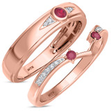 Photo of Clema 1/4 CT. T.W. Ruby and Diamond Matching Wedding Band Set 14K Rose Gold [WB2081R]