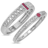 Photo of Manuka 1/5 CT. T.W. Ruby and Diamond Matching Wedding Band Set 14K White Gold [WB2089W]