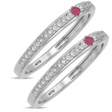 Photo of Manuka 1/8 CT. T.W. Ruby and Diamond Same Sex Ladies Band Set 14K White Gold [WL2089W]