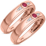 Photo of Clema 1/8 CT. T.W. Ruby and Diamond Matching Wedding Band Set 14K Rose Gold [WM2081R]