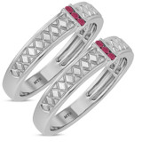 Photo of Manuka 1/7 CT. T.W. Ruby and Diamond Matching Wedding Band Set 14K White Gold [WM2089W]