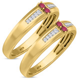 Photo of Chrisoula 1/8 CT. T.W. Ruby and Diamond Matching Wedding Band Set 14K Yellow Gold [WM2082Y]