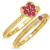 Photo of Manuka 1/5 CT. T.W. Ruby and Diamond Matching Bridal Ring Set 10K Yellow Gold [BR2089Y-C000]