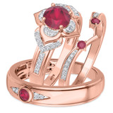 Photo of Clema 1 1/2 Carat T.W. Ruby and Diamond Trio Matching Wedding Ring Set 14K Rose Gold [BT2081R-C000]