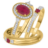 Photo of Magnol 1 1/10 Carat T.W. Ruby and Diamond Trio Matching Wedding Ring Set 10K Yellow Gold [BT2086Y-C000]