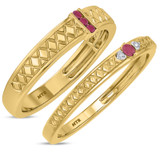 Photo of Manuka 1/5 CT. T.W. Ruby and Diamond Matching Wedding Band Set 10K Yellow Gold [WB2089Y]