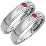 Photo of Clema 1/8 Carat T.W. Ruby and Diamond Matching Wedding Band Set 10K White Gold [WM2081W]