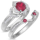 Photo of Clema 1 3/8 CT. T.W. Ruby and Diamond Matching Bridal Ring Set 14K White Gold [BR2081W-C000]