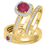 Photo of Delphine 1 1/2 CT. T.W. Ruby and Diamond Trio Matching Wedding Ring Set 14K Yellow Gold [BT2080Y-C000]