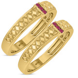 Photo of Manuka 1/7 Carat T.W. Ruby and Diamond Matching Wedding Band Set 14K Yellow Gold [WM2089Y]