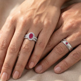 Photo of Magnol 1 1/10 CT. T.W. Ruby and Diamond Trio Matching Wedding Ring Set 10K White Gold [BT2086W-C000]
