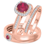 Photo of Delphine 1 1/2 Carat T.W. Ruby and Diamond Trio Matching Wedding Ring Set 10K Rose Gold [BT2080R-C000]