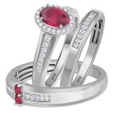 Photo of Chrisoula 1 CT. T.W. Ruby and Diamond Trio Matching Wedding Ring Set 14K White Gold [BT2082W-C000]