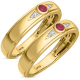 Photo of Clema 1/8 Carat T.W. Ruby and Diamond Matching Wedding Band Set 10K Yellow Gold [WM2081Y]