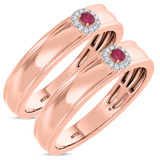 Photo of Delphine 1/5 CT. T.W. Ruby and Diamond Matching Wedding Band Set 10K Rose Gold [WM2080R]