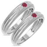 Photo of Magnol 1/4 Carat T.W. Ruby and Diamond Matching Wedding Band Set 10K White Gold [WM2086W]