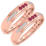 Photo of Diantha 1/5 Carat T.W. Ruby and Diamond Matching Wedding Band Set 14K Rose Gold [WM2079R]