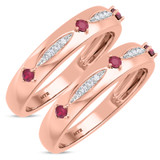 Photo of Mawar 1/5 CT. T.W. Ruby and Diamond Matching Wedding Band Set 14K Rose Gold [WM2075R]