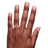 Photo of Mawar 1 1/7 CT. T.W. Ruby and Diamond Trio Matching Wedding Ring Set 14K Yellow Gold [BR2075Y-C000] [HT-4]