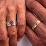 Photo of Irit 7/8 Carat T.W. Ruby and Diamond Trio Matching Wedding Ring Set 14K Yellow Gold [BT2078Y-C000]