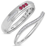 Photo of Diantha 1/3 Carat T.W. Ruby and Diamond Matching Wedding Band Set 10K White Gold [WB2079W]
