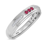 Photo of Diantha 1 1/4 CT. T.W. Ruby and Diamond Trio Matching Wedding Ring Set 10K White Gold [BT2079WM]