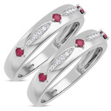 Photo of Mawar 1/5 Carat T.W. Ruby and Diamond Matching Wedding Band Set 10K White Gold [WM2075W]
