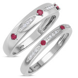 Photo of Mawar 1/3 Carat T.W. Ruby and Diamond Matching Wedding Band Set 10K White Gold [WB2075W]