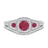 Photo of Diantha 1 1/10 CT. T.W. Ruby and Diamond Matching Bridal Ring Set 14K White Gold [BR2079W-C000]