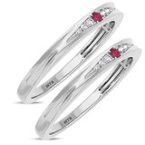 Photo of Irit 1/10 CT. T.W. Ruby and Diamond Same Sex Ladies Band Set 14K White Gold [WL2078W]