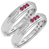Photo of Diantha 1/5 Carat T.W. Ruby and Diamond Matching Wedding Band Set 14K White Gold [WM2079W]
